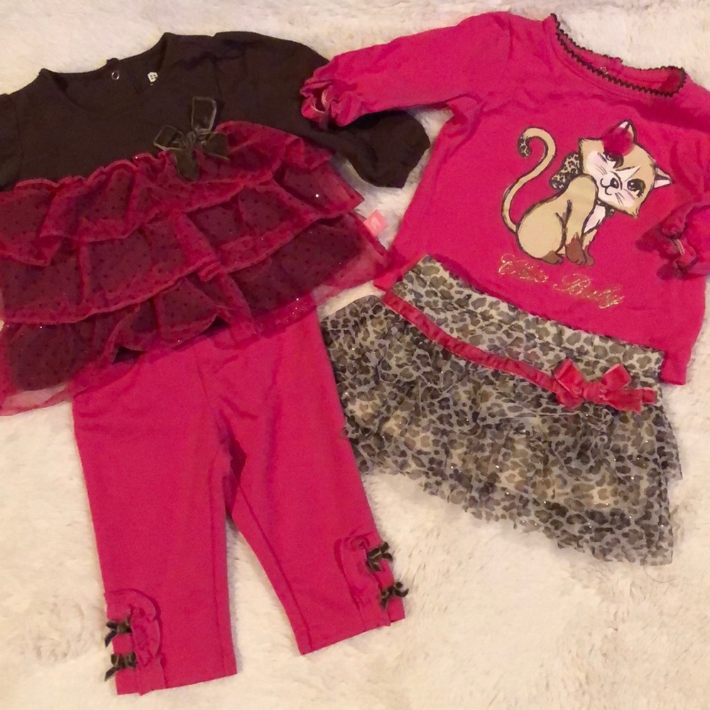 2 chic outfits pink and brown leopard, bows, tulle